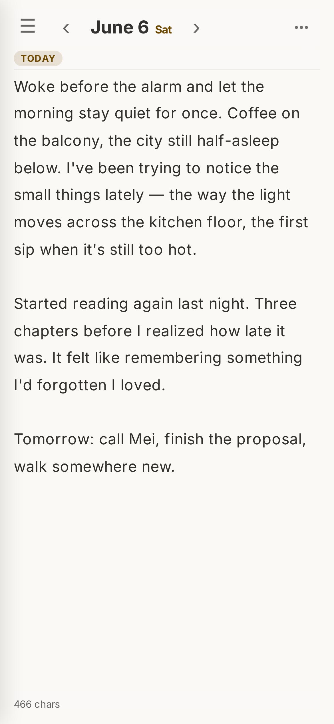 Linger diary editor on a phone screen
